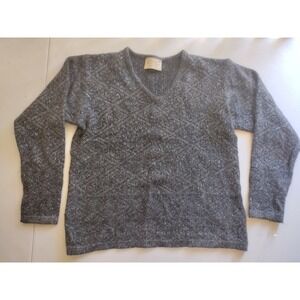 Woolcraft‎ New Zealand Wool Blend Gray Sparkle V-Neck Sweater Medium M